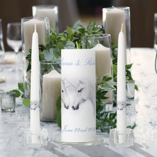 Elegant White Minimalist Unicorn Horses Wedding Unity Candle Set