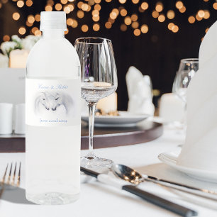Elegant White Minimalist Unicorn Horses Wedding Water Bottle Label