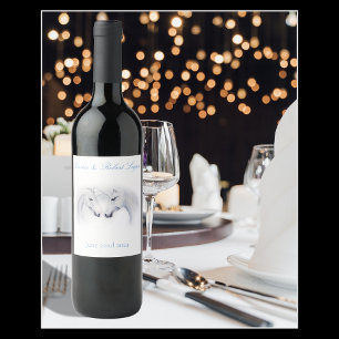Elegant White Minimalist Unicorn Horses Wedding Wine Label