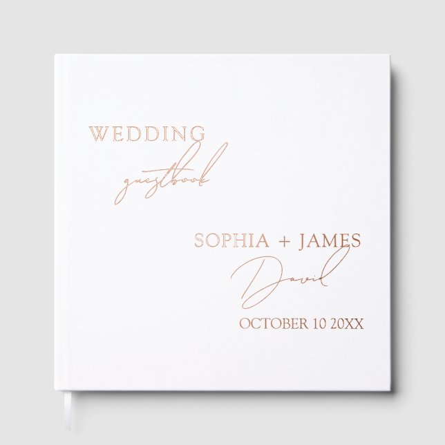 Elegant White Minimalist Wedding Foil Foil Guest Book (Front)