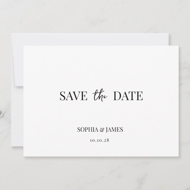 Elegant White Minimalist Wedding Save The Date (Front)