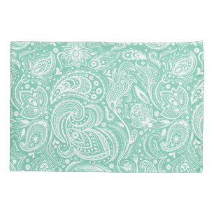 Elegant White & Mint Floral Paisley Pattern Pillowcase