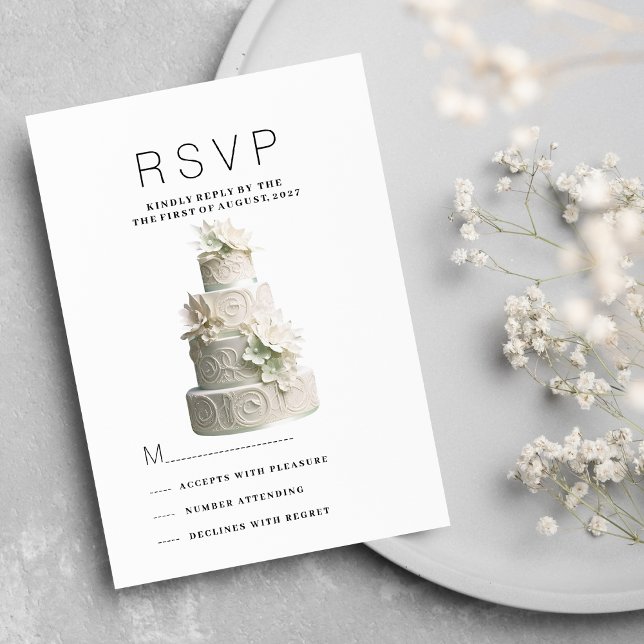Elegant white mint green floral cake RSVP Invitation (Elegant white mint green floral cake RSVP)