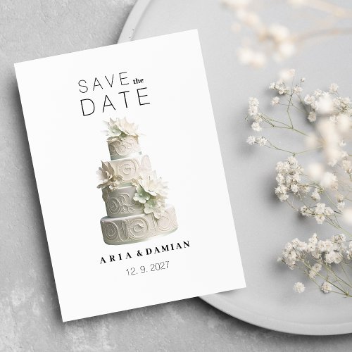 Elegant white mint green floral cake Save the Date Invitation
