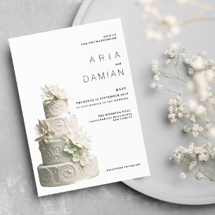 Elegant white mint green floral cake Wedding  Invitation