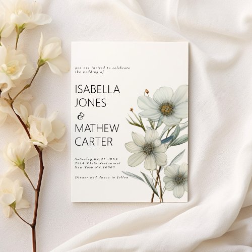 Elegant white mint green spring flower wedding invitation