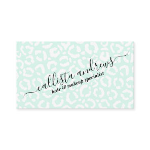 Elegant White Mint Leopard Cheetah Animal Print Business Card