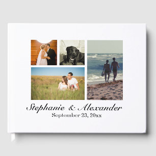 Elegant White Modern 4 Photo Wedding or Event Guest Book