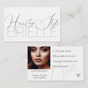 Elegant White Modern Calligraphy Signature Photo Business Card