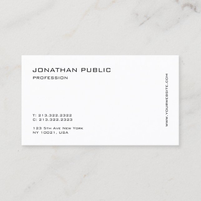 Elegant White Modern Minimalistic Professional Top Business Card (Front)