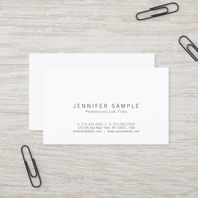 Elegant White Modern Simple Chic Professional Business Card (Front/Back In Situ)