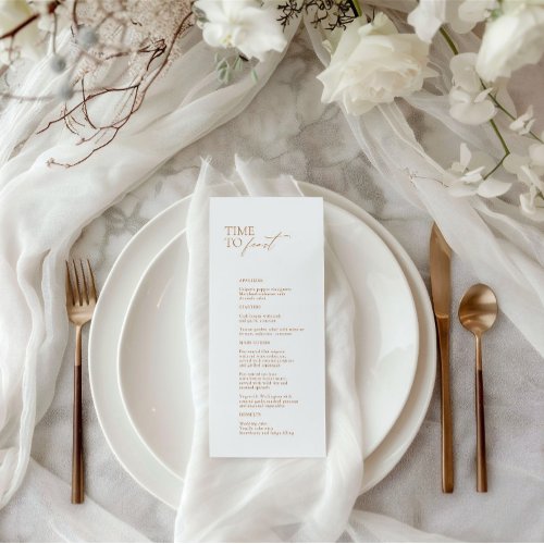 Elegant White Modern Time To Feast Wedding Menu