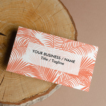 Elegant White Modern Tropical Coral Palm Tree Business Card by kicksdesign at Zazzle