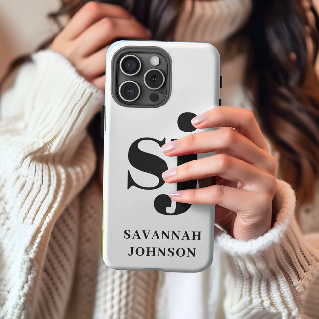 Elegant white monogram initials  iPhone case (Creator Uploaded)