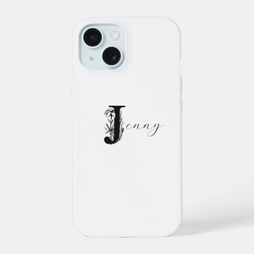 ELEGANT WHITE MONOGRAM NAME WITH FLORAL J INITIAL iPhone 15 CASE