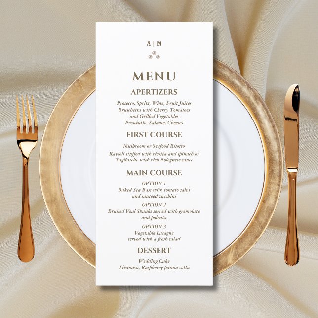 Elegant White Monogram Pearl Wedding Menu (Creator Uploaded)