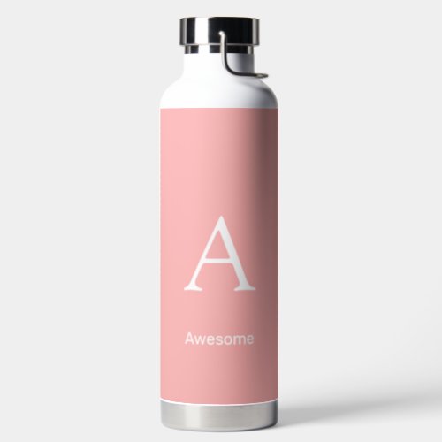 Elegant White Monogram  Text on Light Coral Pink Water Bottle