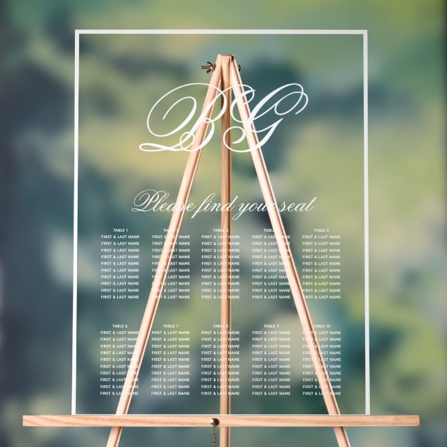 Elegant White Monogram Wedding Seating Chart (Neutral)
