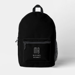 Elegant White Monogrammed Black Printed Backpack
