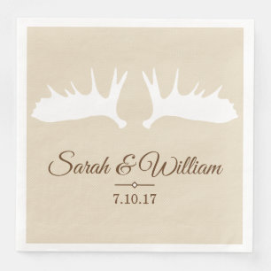 Elegant White Moose Antlers & Taupe   Personalized Paper Dinner Napkins