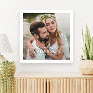 Elegant White Mr and Mrs Monogram Photo Wedding Canvas Print