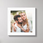 Elegant White Mr and Mrs Monogram Photo Wedding Canvas Print (Front)