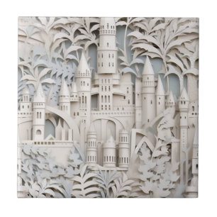 Elegant White Mythical Fantasy Castle  Ceramic Tile