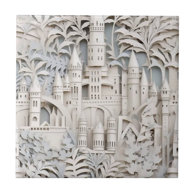Elegant White Mythical Fantasy Castle  Ceramic Tile (Front)