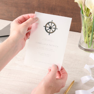 Elegant White Nautical Wheel Vellum Invitations