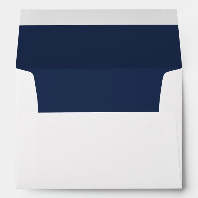 Elegant White & Navy Blue Lined Wedding Modern Envelope (Back (Bottom))
