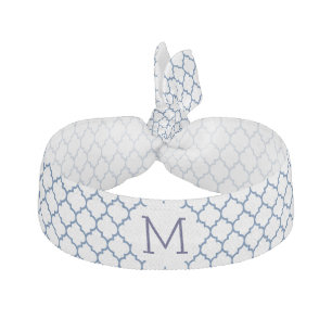 Elegant White & Navy Blue Quatrefoil Hair Tie