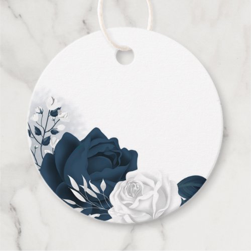 elegant white  navy flowers  favor tags