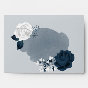 elegant white & navy flowers soft blue wedding en envelope