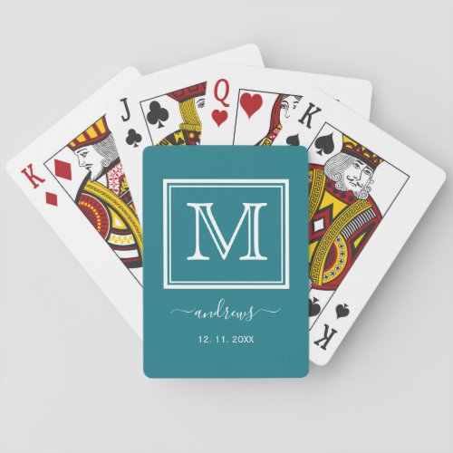 Elegant White Navy Monogram Stylish Script Name Poker Cards