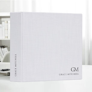 Elegant White Neutral Linen Minimalist Monogram 3 Ring Binder