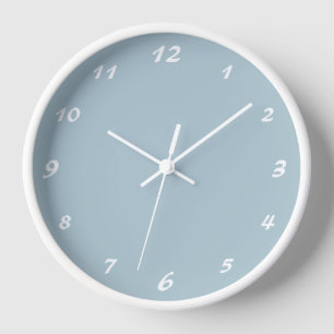Elegant White Numbers Classic Pastel Blue Clock