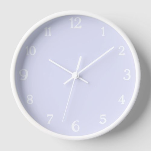 Elegant White Numbers  Classic Pastel Lavender Clock
