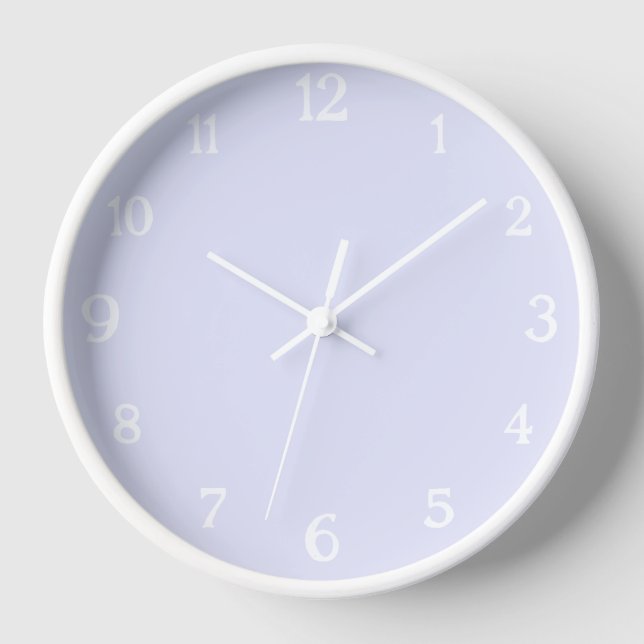 Elegant White Numbers | Classic Pastel Lavender Clock (Front)