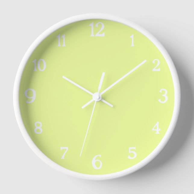 Elegant White Numbers | Classic Pastel Lime Clock (Front)