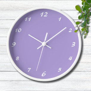 Elegant White Numbers   Classic Pastel Purple Clock