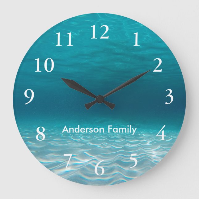 Elegant White Numbers Underwater Photo Personized Large Clock (Front)