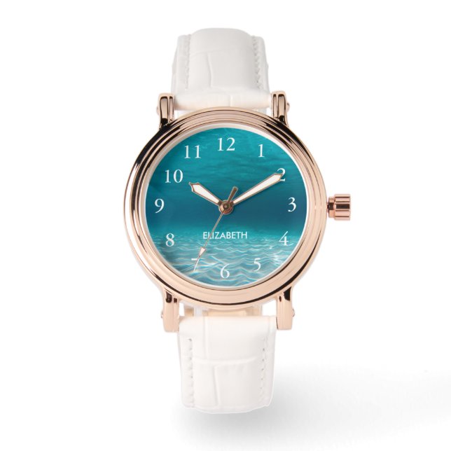 Elegant White Numbers Underwater Photo Personized Watch (Front)