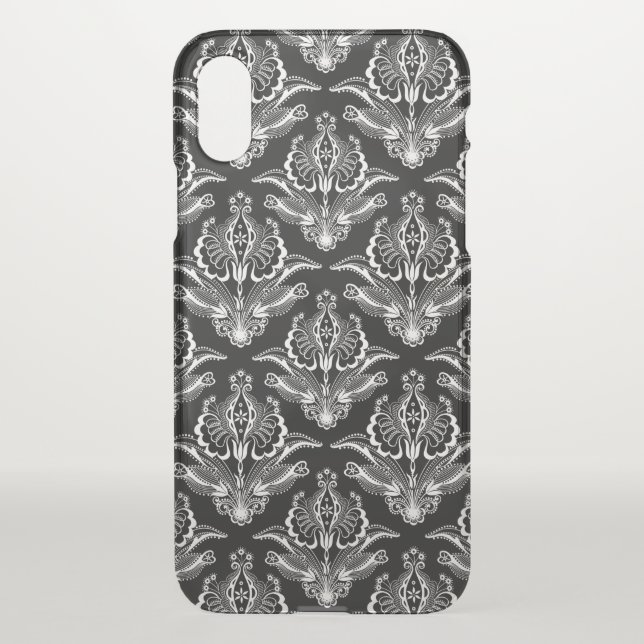 Elegant White On Black Art-Deco Floral Pattern Uncommon iPhone Case (Back)