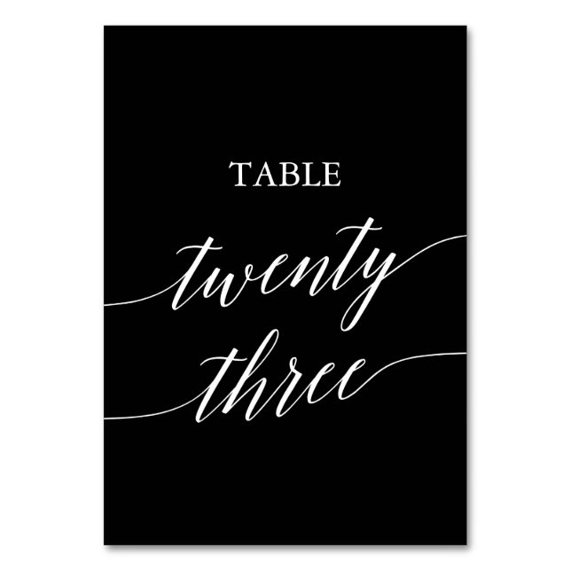 Elegant White on Black Calligraphy Table 23 Number (Front)