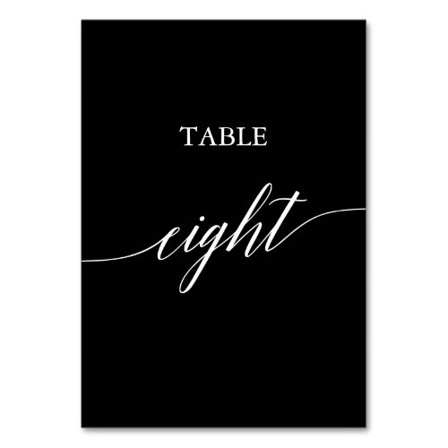 Elegant White on Black Calligraphy Table Eight Table Number