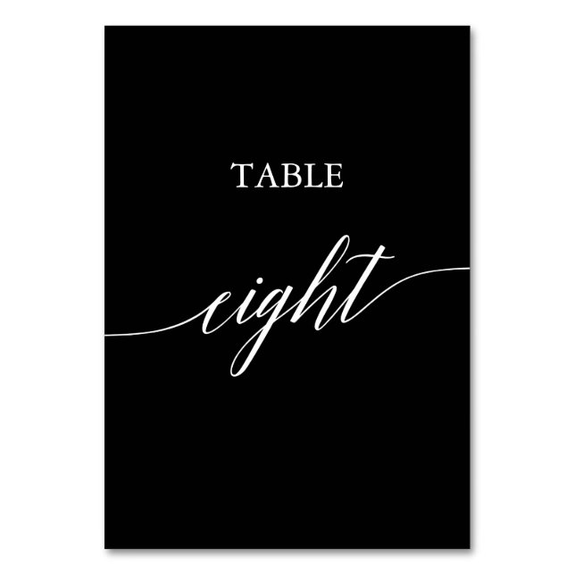 Elegant White on Black Calligraphy Table Eight Table Number (Front)