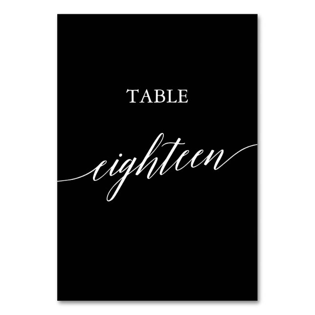 Elegant White on Black Calligraphy Table Eighteen Number (Front)