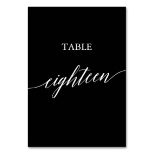 Elegant White on Black Calligraphy Table Eighteen Table Number