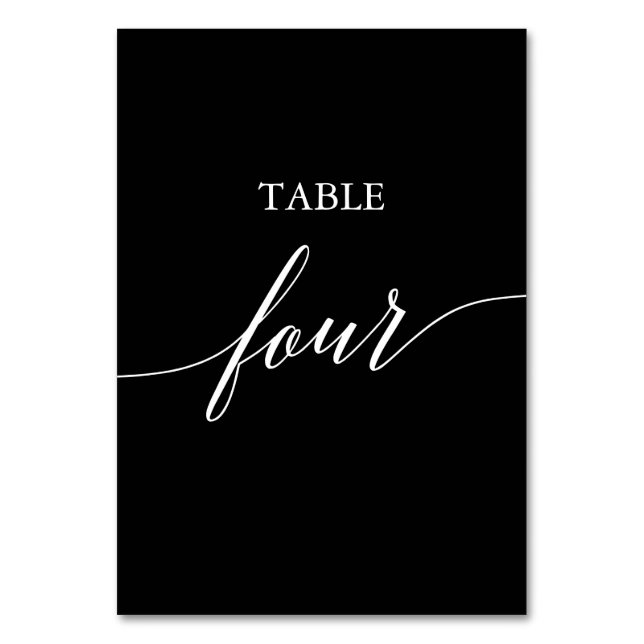 Elegant White on Black Calligraphy Table Four Table Number (Front)
