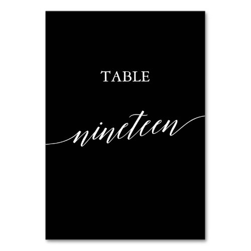 Elegant White on Black Calligraphy Table Nineteen Table Number